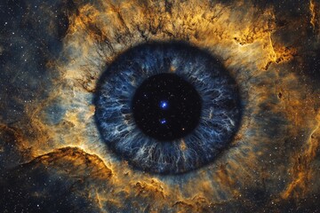 A cosmic eye  hyper realistic image of a nebula with a blue iris and intricate star details