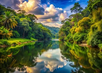 Fototapeta premium Bolivia River Landscape, Serene River Flow, South American Scenery