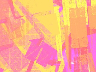 Obraz premium abstract, vibrant combination of warm colors like pink, orange, and yellow with irregular geometric shapes layered over each other, giving it a textured and energetic feel.