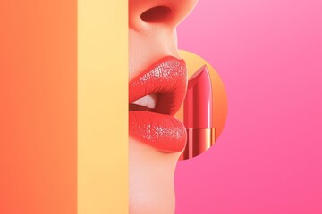 Vibrant lip beauty with lipstick showcasing bold colors on a creative backdrop.