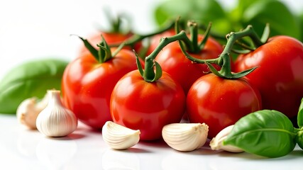 Fresh Tomatoes, Garlic, and Basil - Gourmet Still Life