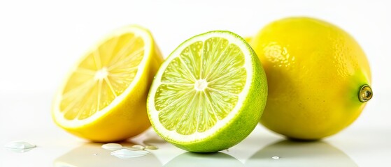 Fototapeta premium Fresh Lemon and Lime Halves with Water Droplets - High Resolution Photo