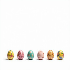 Easter eggs with pastel colors and floral patterns on a white background. Perfect for holiday designs, spring decorations, greeting cards, and festive projects.