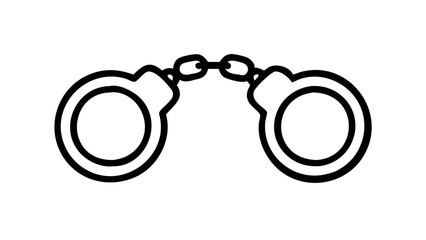 black and white illustration, simple line drawing, handcuffs, police equipment, restraints, law enforcement, minimalist design, symmetrical, iconic symbol, criminal justice, vector graphic, bold outli
