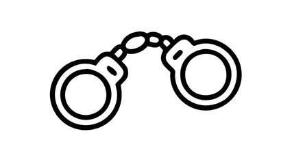 black and white illustration, simple line drawing, handcuffs, police equipment, restraints, law enforcement, minimalist design, symmetrical, iconic symbol, criminal justice, vector graphic, bold outli