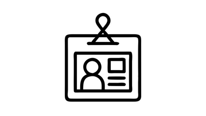 Icon, identification card, employee badge, photo ID, simple line drawing, minimalist design, black and white, vector graphic, security pass, name tag, clip attachment, personal information, corporate 