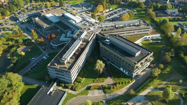 az sint blasius hospital complex facilities dedicated to patient treatment healthcare scale layout downward aerial drone panning view footage sint-blasius 