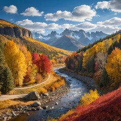 Obraz premium Vibrant Fall Foliage and Snowy Peaks.jpeg