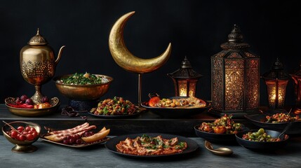 Obraz premium A Luxurious Iftar Feast: Ramadan Table Setting
