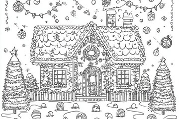 Obraz premium Charming Snow Covered House Winter Illustration