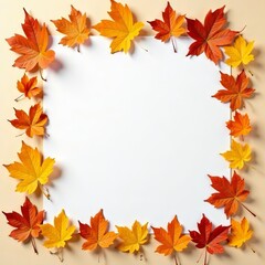 Obraz premium Autumnal Blank Paper Mockup, Golden Leaves, Thanksgiving