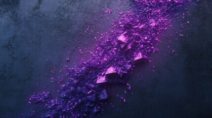 Glowing Purple Crystal Fragments on Dark Surface: An Abstract Composition