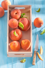 Sweet cheesecake with jelly peach made of jelly and foam.