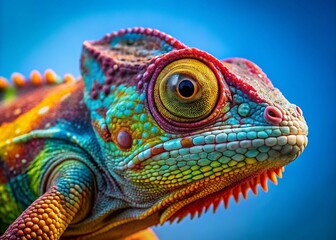 Obraz premium Chameleon, Vibrant Colors, High Depth of Field, Blue Background