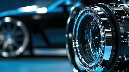 Camera Lens Close-up with Blurred Car in the Background