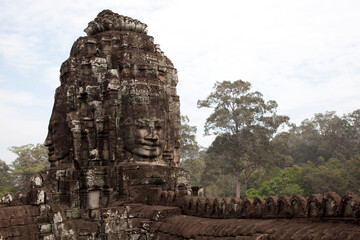 Fototapeta premium Head sculptures on The Bayon Temple at Angkor Thom, Cambodia.