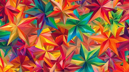 Abstract background with 3D geometric stars in bright colors.