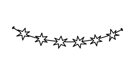 Decorative garland with stars isolated on a white background. Vector hand-drawn illustration in doodle style. Perfect for holiday designs, cards, decorations, logo.