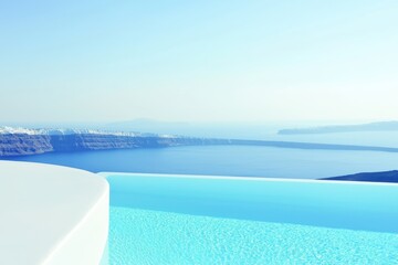 Fototapeta premium Stunning Luxurious Infinity Pool Overlooking the Calm Ocean Horizon