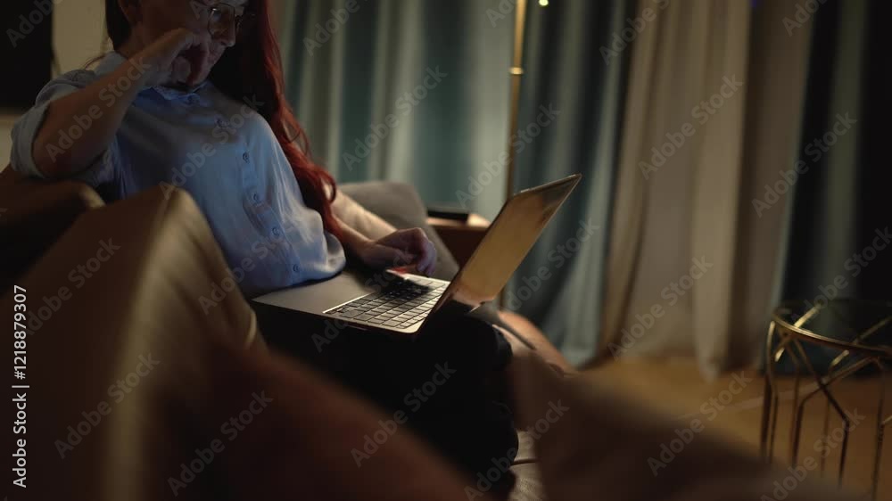 Aufkleber a young person is engaged in online activities at home with a laptop, blending learning and entertai