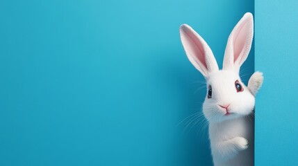 Obraz premium Cute white rabbit peeking out of the wall