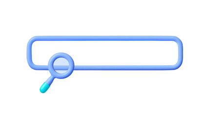  3D search bar with a blue outline and a magnifying glass icon. Perfect for web design, user interfaces, and digital navigation tools  
