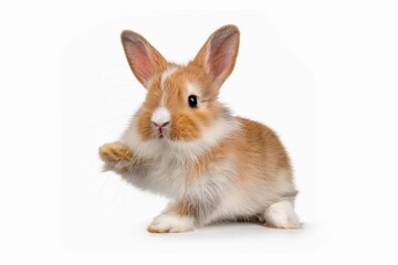 Obraz premium Cute baby white orange rabbit isolated on white background with clapping path full of depth 