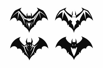 four unique bat logo set line art silhouette vector illustration