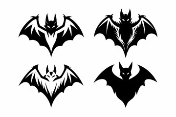 four unique bat logo set line art silhouette vector illustration