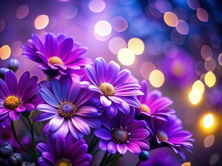 Obraz premium Close-up Purple Flowers Night Bokeh AI Photography