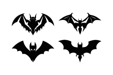 four unique bat logo set line art silhouette vector illustration