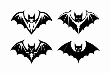 4 unique bat logo set line art silhouette vector illustration