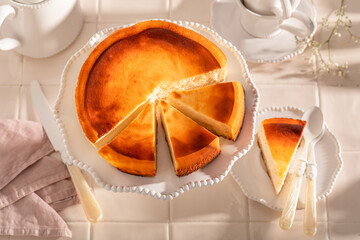Sweet and homemade New york cheesecake as traditional cake.