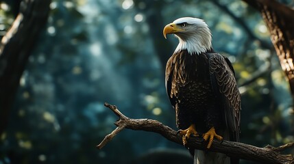 American Majestic Bald Eagle siting on branch