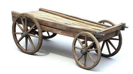 Fototapeta premium 3D model of an old wooden cart on a white background