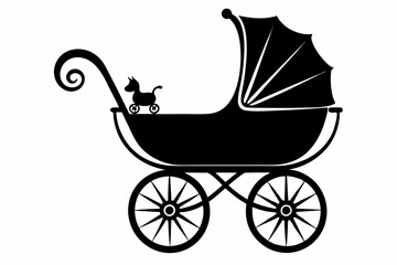 baby carriage line art silhouette vector illustration