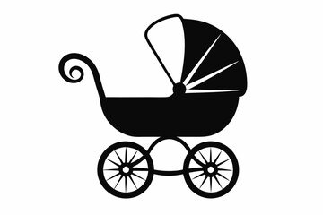 baby carriage line art silhouette vector illustration