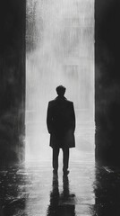 Silhouette of a man in the rain