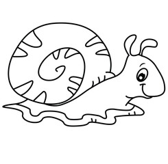 Cute cartoon hand drawn vector happy snail coloring page.
