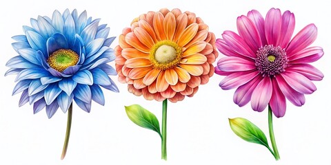 Colorful Flowers Aerial Photography, White Background, Artistic, AI Art