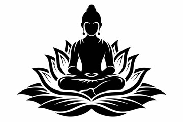 buddha sitting on lotus line art silhouette vector illustration