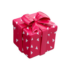 3D gift box with red bow and triangle pattern.