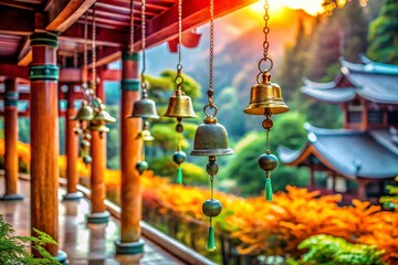 Obraz premium Colorful Japanese Wind Chime Prayer for Love at Shrine - Surreal Photography