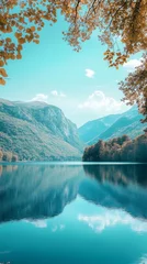 Fototapete Rund Serene mountain lake reflecting sky © Adames Art Studio