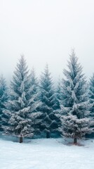 Fototapeta premium Snow-covered evergreens in a winter wonderland.