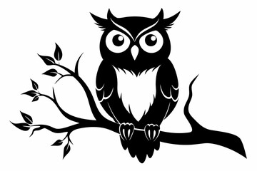 owl sitting on a-tree branch line art silhouette vector illustration