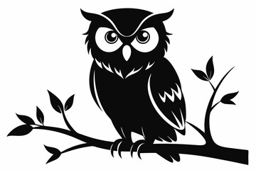 owl sitting on a-tree branch line art silhouette vector illustration