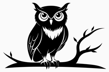 owl sitting on a-tree branch line art silhouette vector illustration