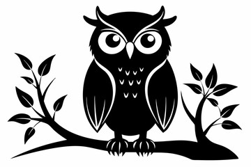 owl sitting on a-tree branch line art silhouette vector illustration