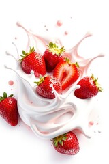 Juicy Strawberries in Creamy Milk Splash: A Vibrant Food Photography